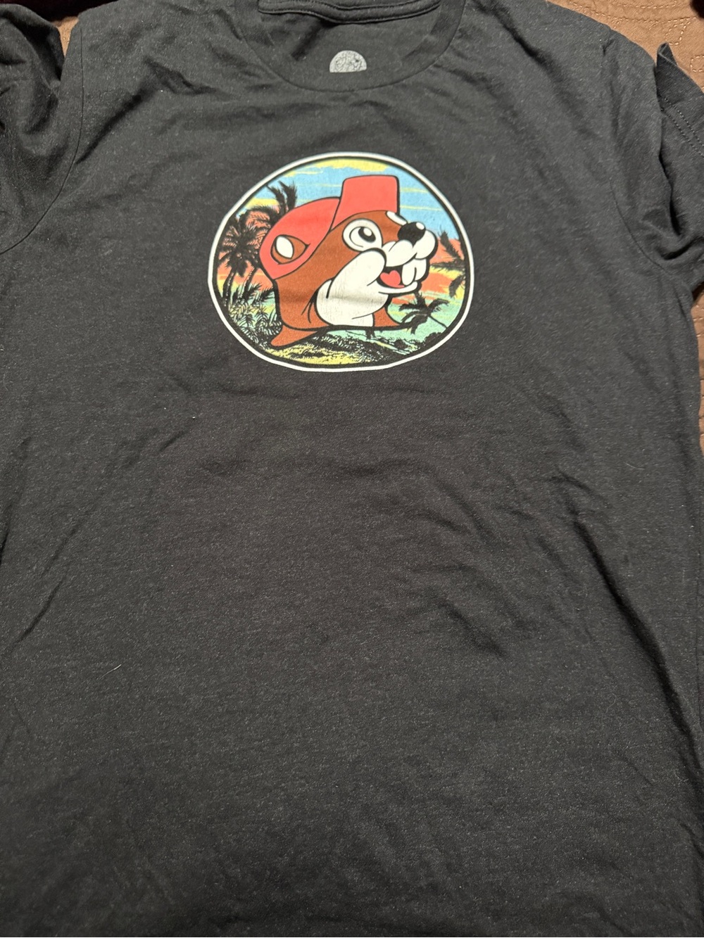 Black Short Sleeve Graphic Tee with Red Cartoon Character